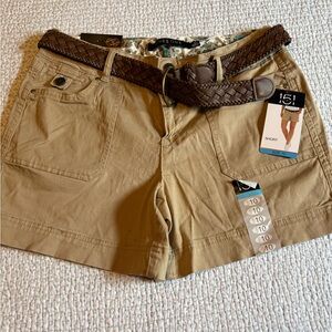 one 5 one Tan Women's Cargo Shorts with Braided Belt